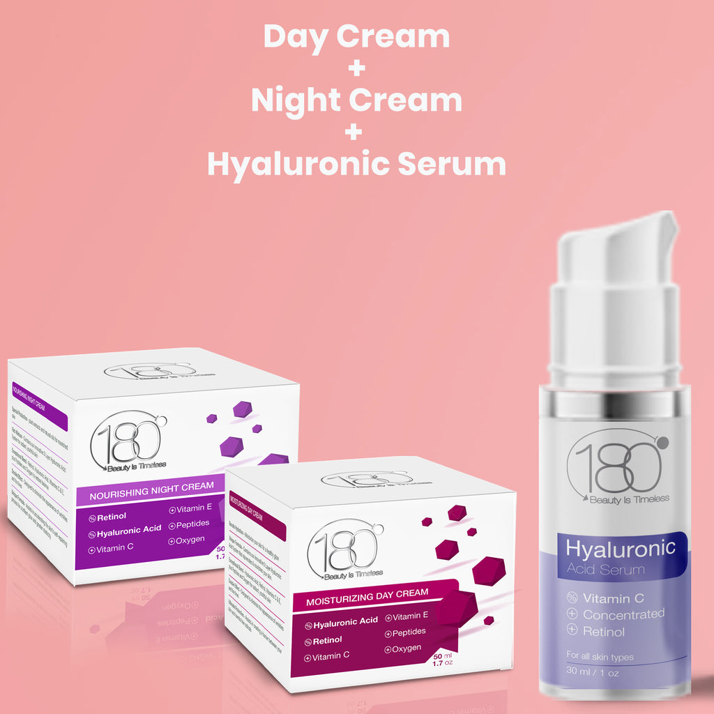 180 Hyaluronic TRIO Kit - Hyaluronic Serum - Day Cream - Night Cream (3 Full-Size Products)