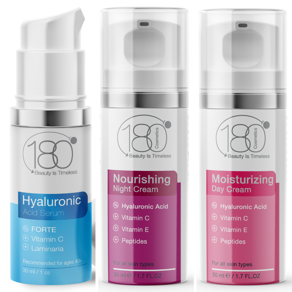 180 Essential TRIO Kit -  Hyaluronic Serum Forte - Day Cream -  Night Cream (3 Full-Size Products)